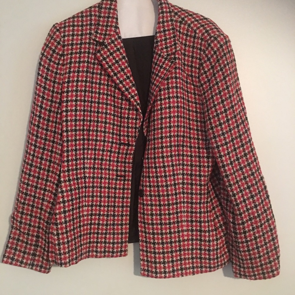 Adorable Red Black and White Jacket. Holiday party